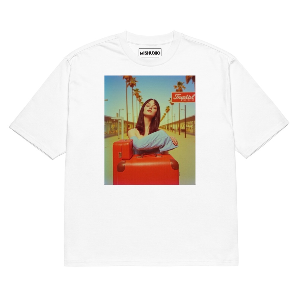 White Graphic T-Shirt with Tropical Print